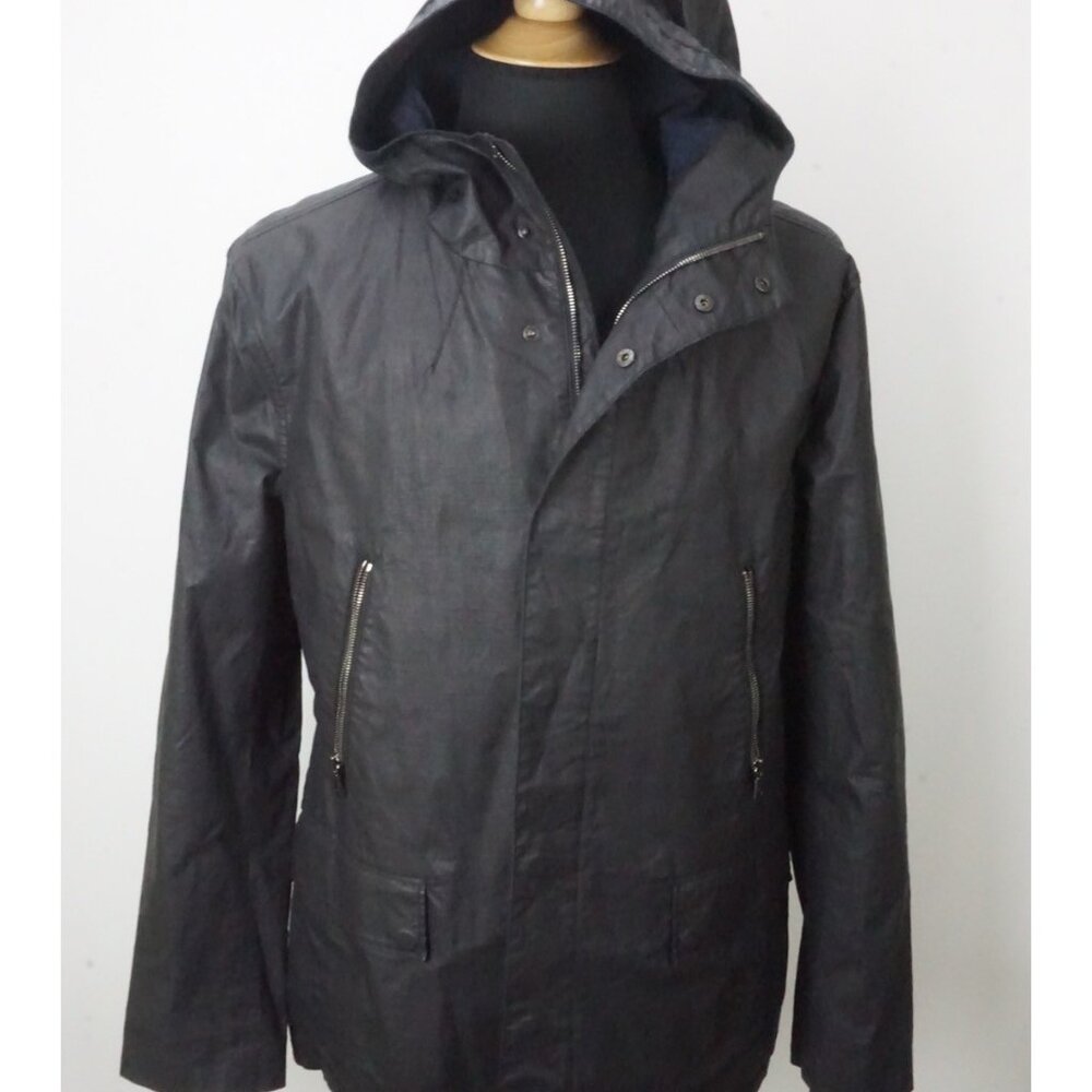 John Varvatos Midnight Blue Waxed Cotton Hooded Shell Jacket Sz 40 Brand New 